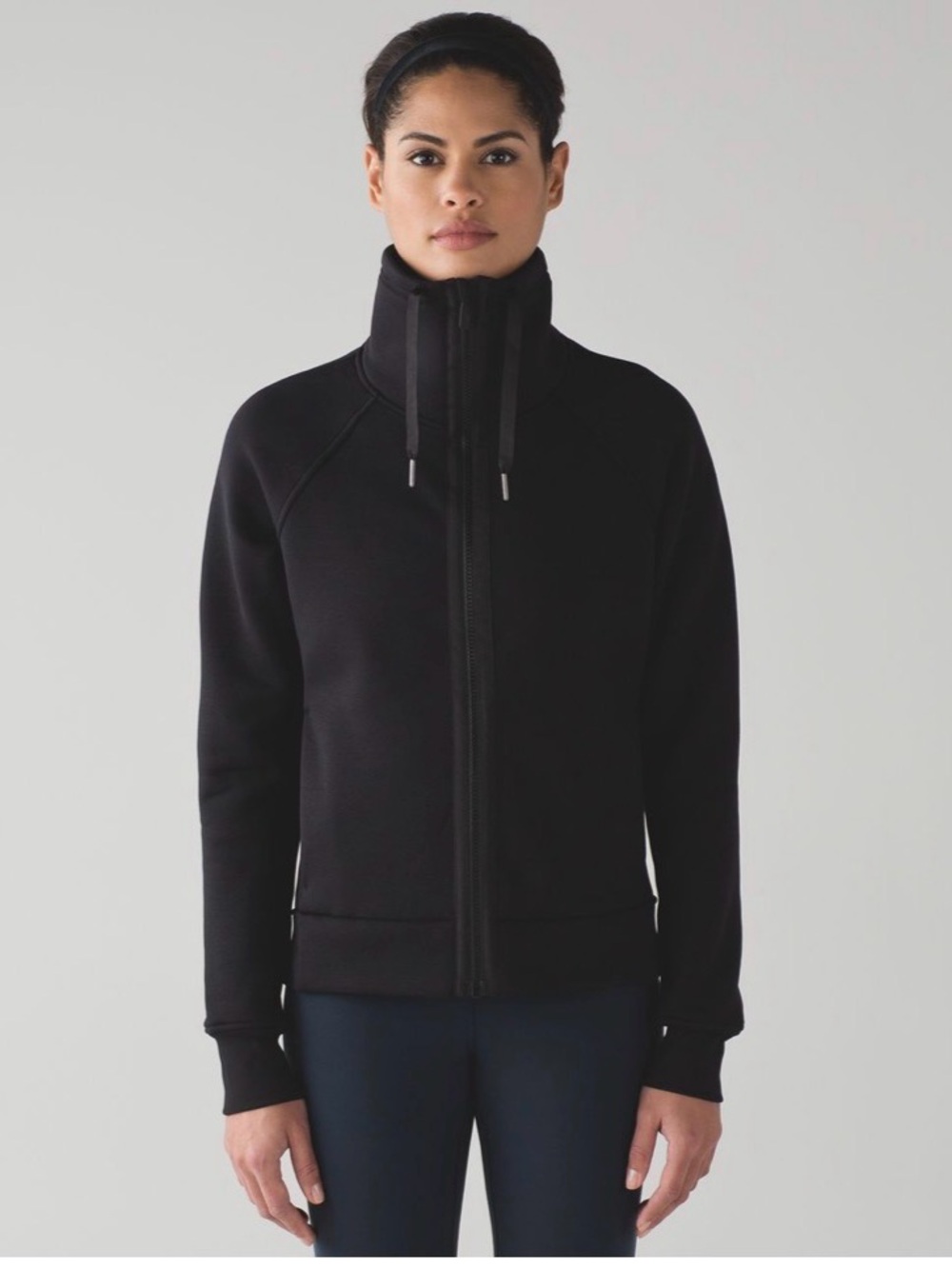 Lululemon Kick The Cold Jacket Size 10 Black Funnel Neck Neoprene Minimal Sporty